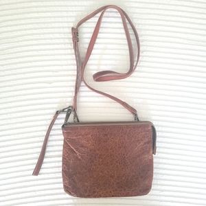 Will Leather Goods Brown Pebble Leather Convertible Crossbody Clutch Wristlet